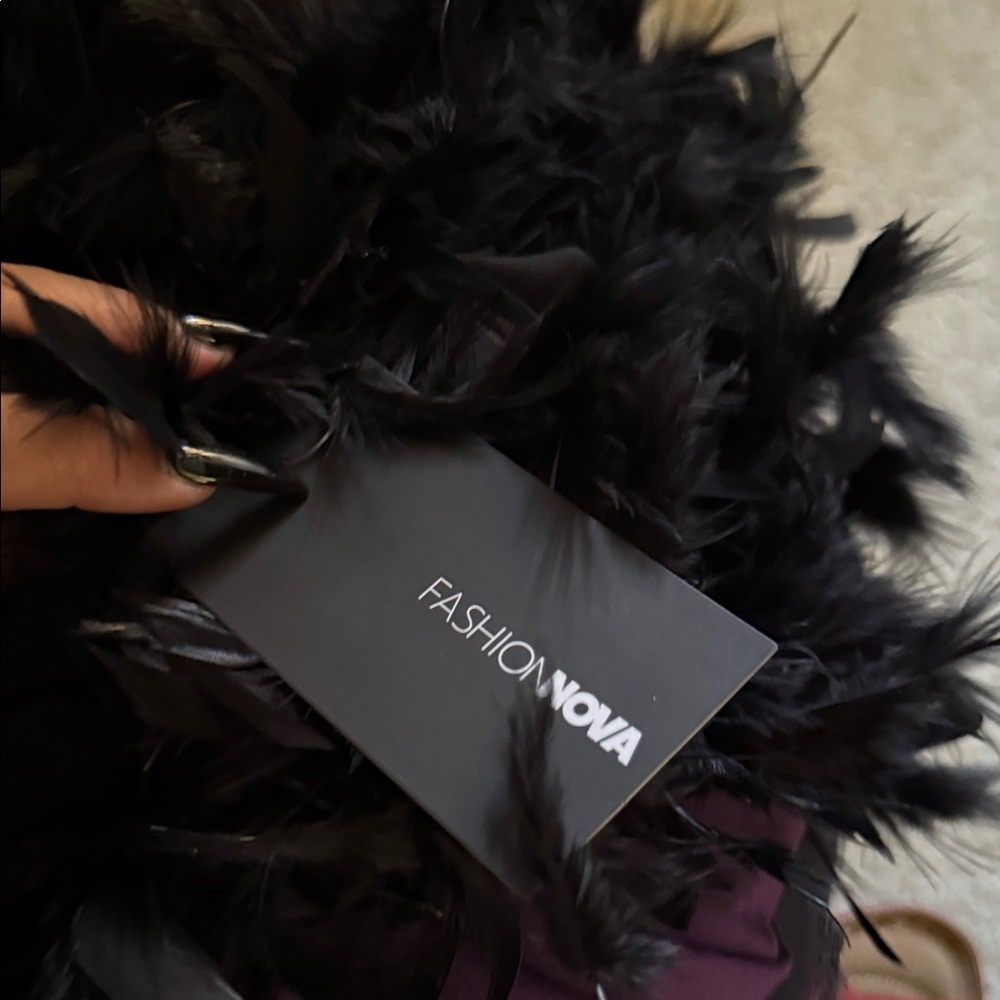 Fashion Nova Elegant Black Feathered Wrap